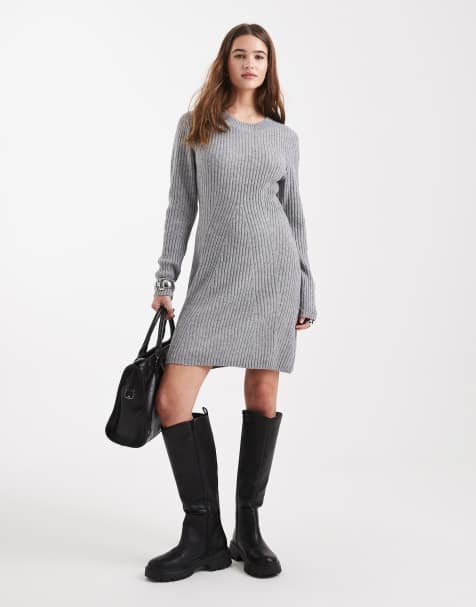 Vero Moda long sleeve mini dress in medium heather gray - view 1