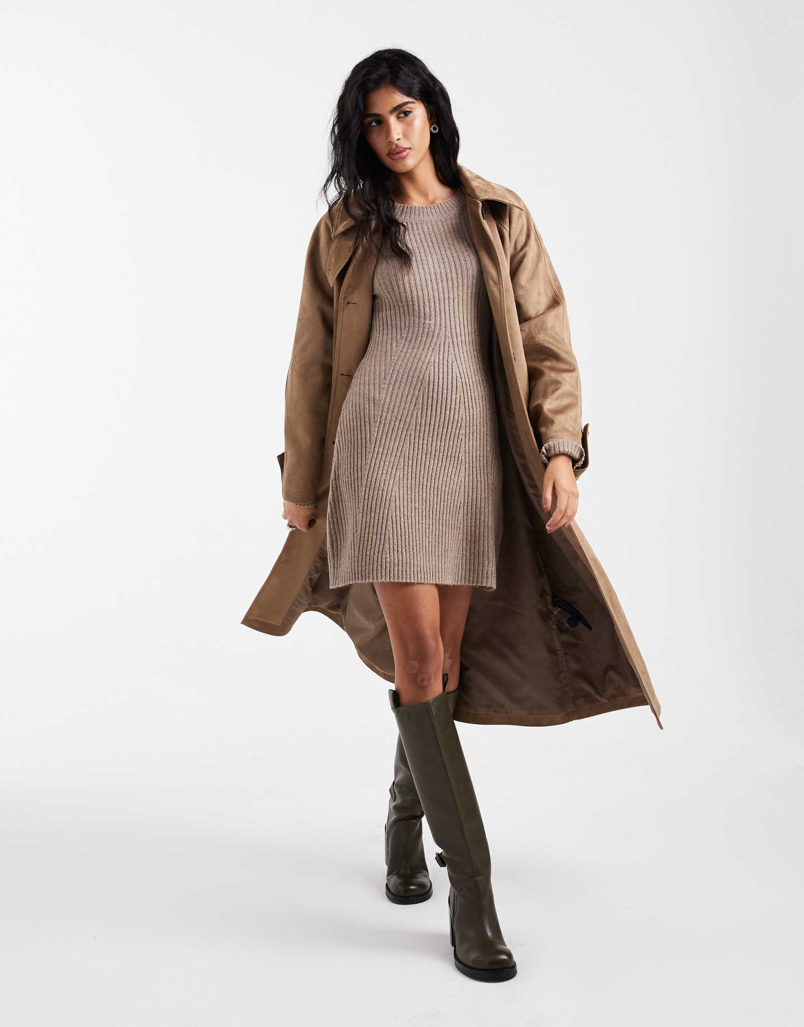 Мини-платье Vero Moda с длинным рукавом из нейтрального меланжа