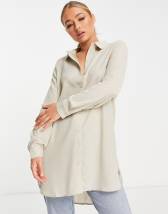 Miss Selfridge linen look beach maxi shirt in ecru | ASOS