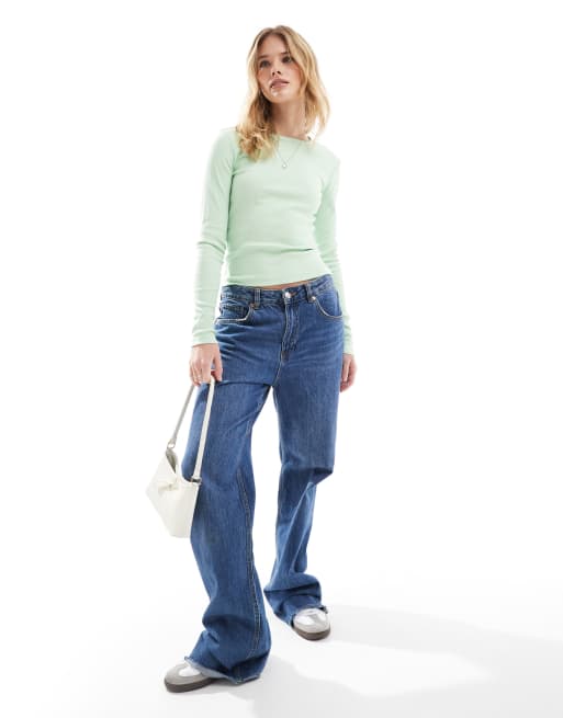 Vero Moda long sleeve ribbed baby tee in pastel green