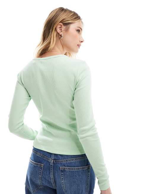 Vero Moda long sleeve ribbed baby tee in pastel green