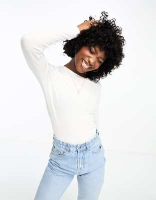 Vero Moda Long Sleeve Ribbed T-shirt In White