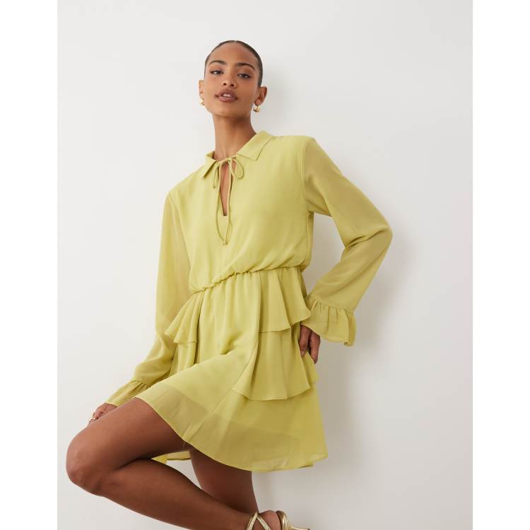 green ruched dress long sleeve Long Sleeve Ruched Dress Green