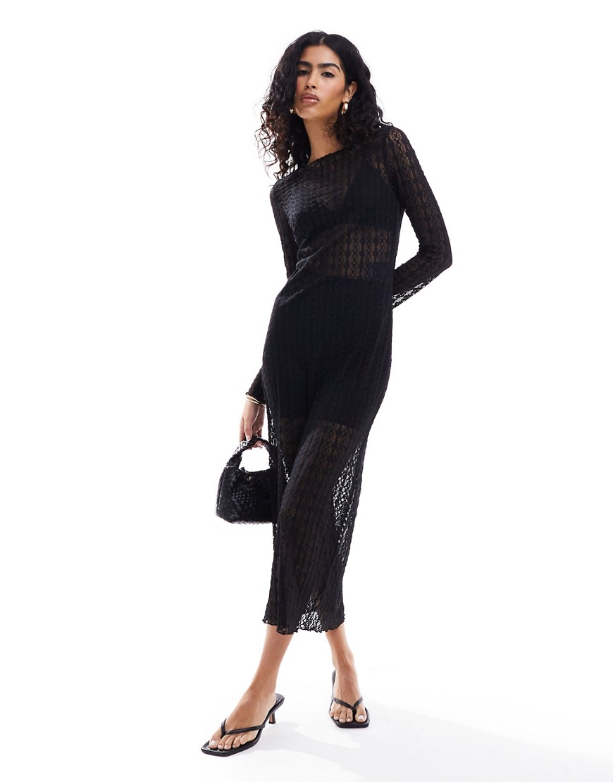 Vero Moda long sleeve sheer lace maxi dress in black