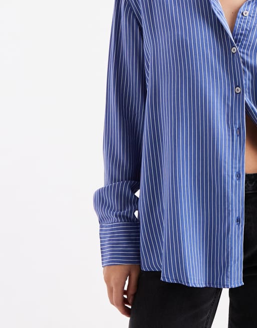 Vero Moda long sleeve shirt in mid blue and white stripe, 4 of 4
