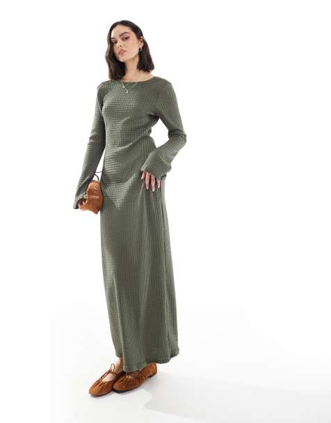 Vero Moda long sleeve textured maxi dress in sage - view 1