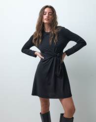 Vero Moda long sleeve tie detail mini dress in black