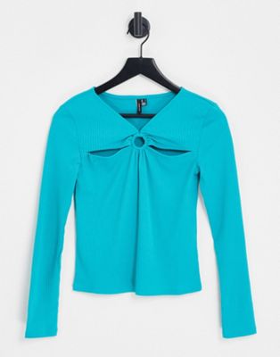 Vero Moda long sleeve top with front detail in blue