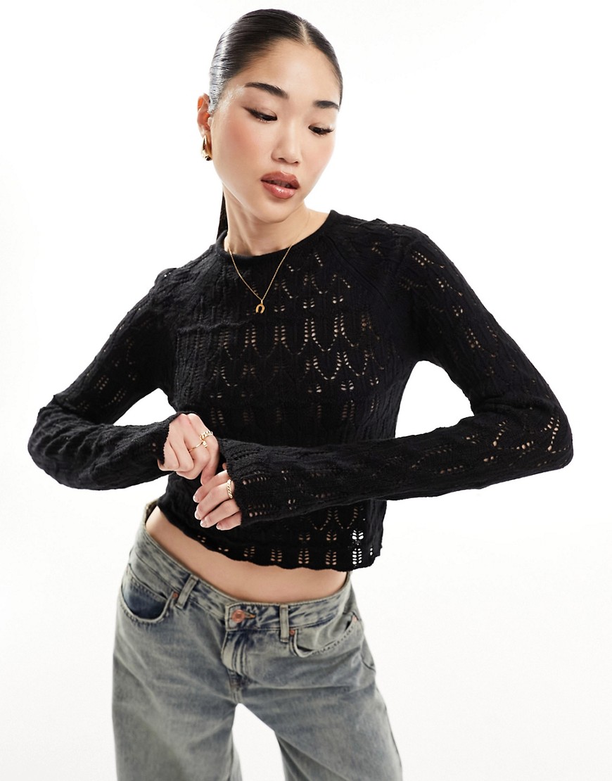 Vero Moda long sleeved crochet top in black