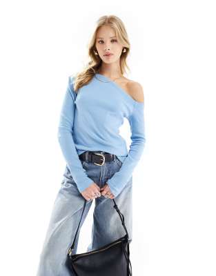 Vero Moda long sleeved jersey top with asymmetric neckline in light blue