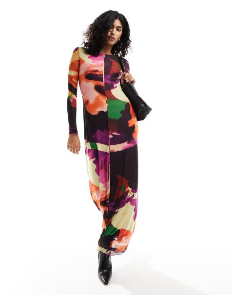 Vero Moda long sleeved lettuce edge mesh dress in abstract print - view 1