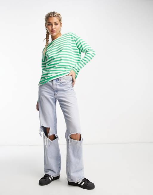 Vero Moda long sleeved oversized t shirt in green stripe