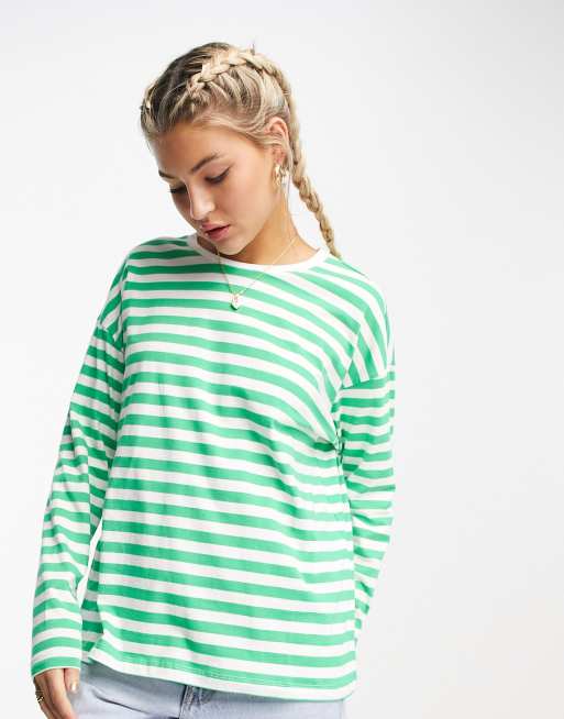 Vero Moda long sleeved oversized t shirt in green stripe