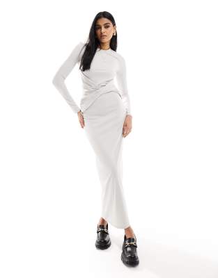 Stone Ribbed Jersey Midi Dress