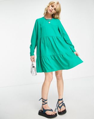 Vero Moda long sleeved smock dress in green - ASOS Price Checker