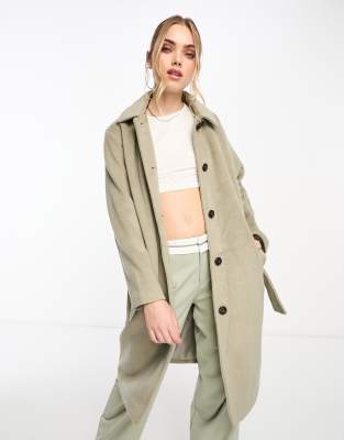 Vero Moda Longline Belted Shacket In Khaki-green