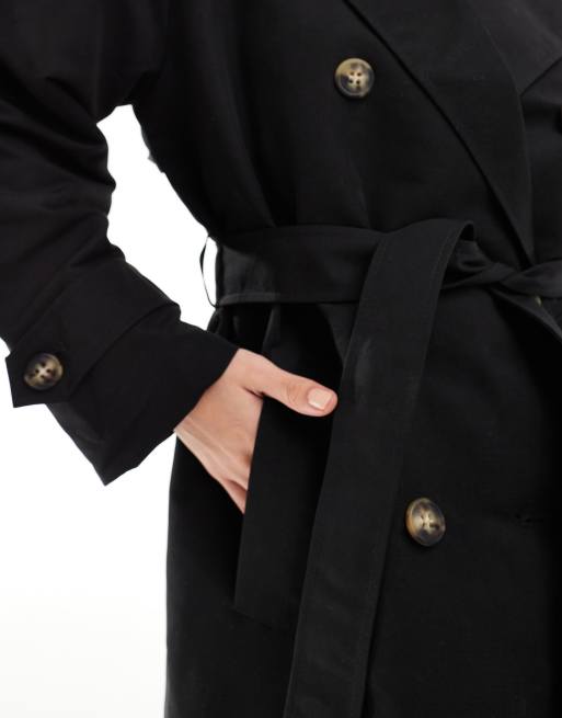 Vero Moda longline belted trench coat in black, 3 of 4