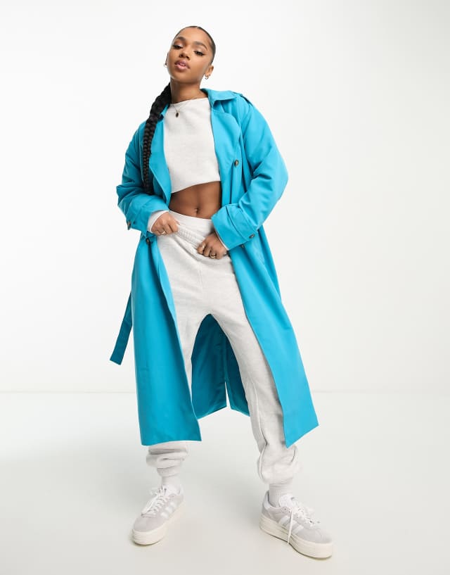 Vero Moda - longline belted trench coat in blue