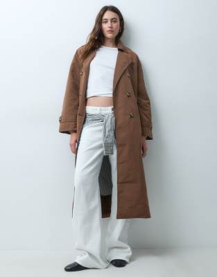 Vero Moda Longline Belted Trench Coat In Brown