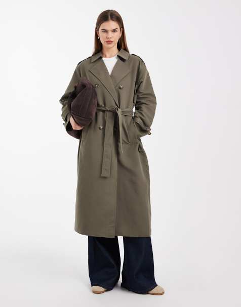 Vero Moda longline belted trench coat in kalamata green - view 1