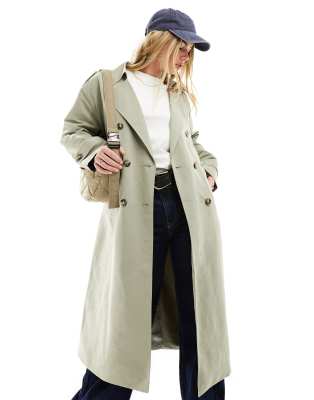 Vero Moda Longline Belted Trench Coat In Gray