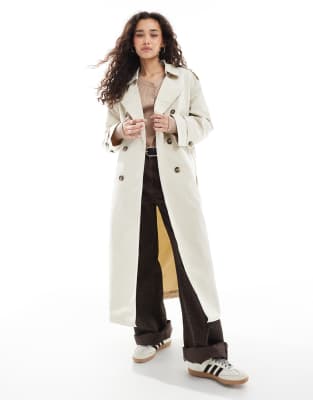 longline belted trench coat in oatmeal-Neutral