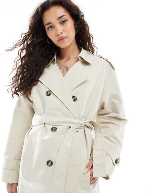 Vero Moda longline belted trench coat in oatmeal