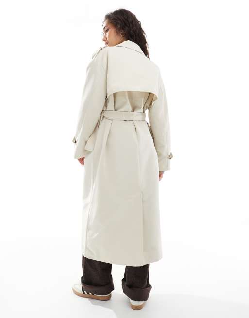 Vero Moda longline belted trench coat in oatmeal