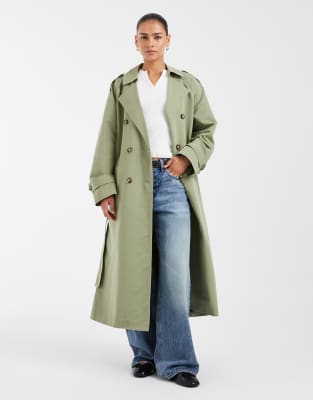 Vero Moda Longline Belted Trench Coat In Green