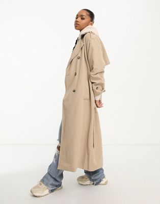 Moda Longline Belted Trench Coat In Stone-neutral | ModeSens