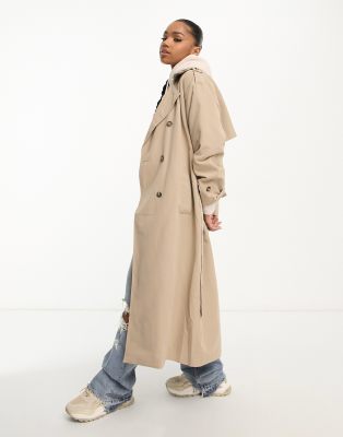 Moda Longline Belted Trench Coat In Stone-neutral | ModeSens