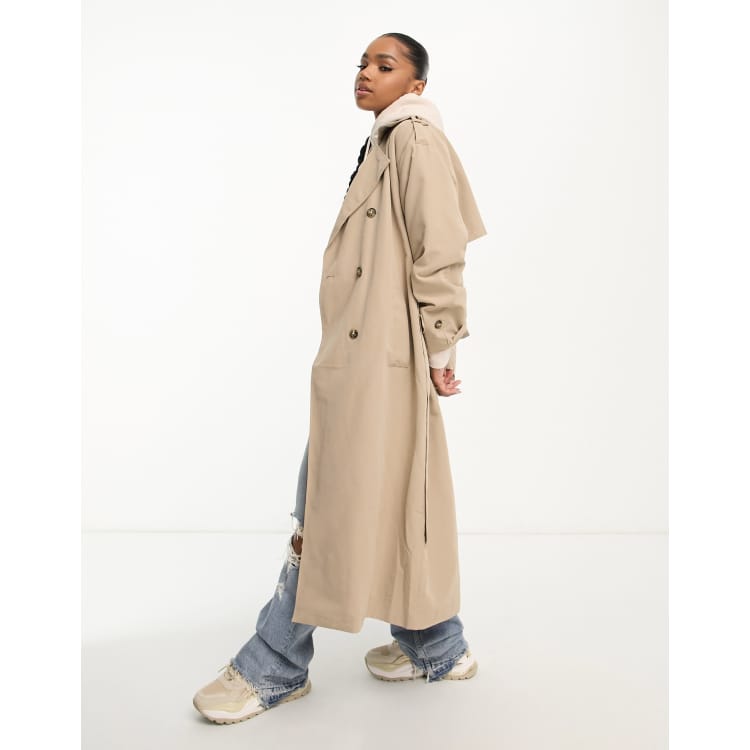 Vero Moda longline belted trench coat in stone