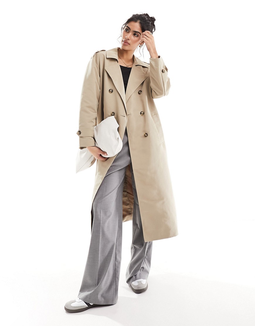 Shop Vero Moda Longline Belted Trench Coat In Stone-neutral