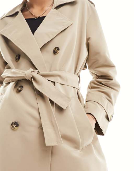 Vero Moda longline belted trench coat in stone | ASOS