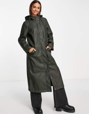 Vero Moda longline padded coat with oversized pockets in deep green