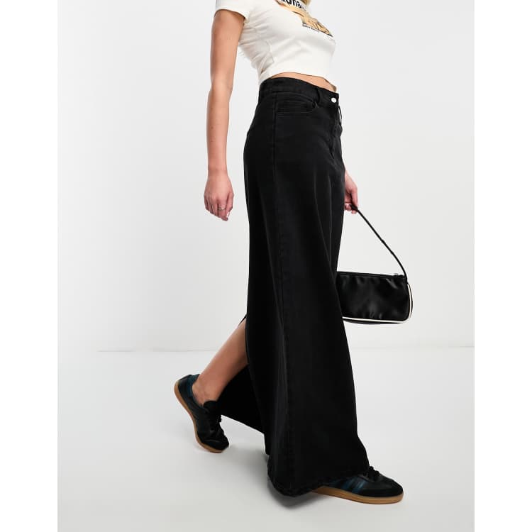 Vero Moda longline denim maxi skirt in black ASOS