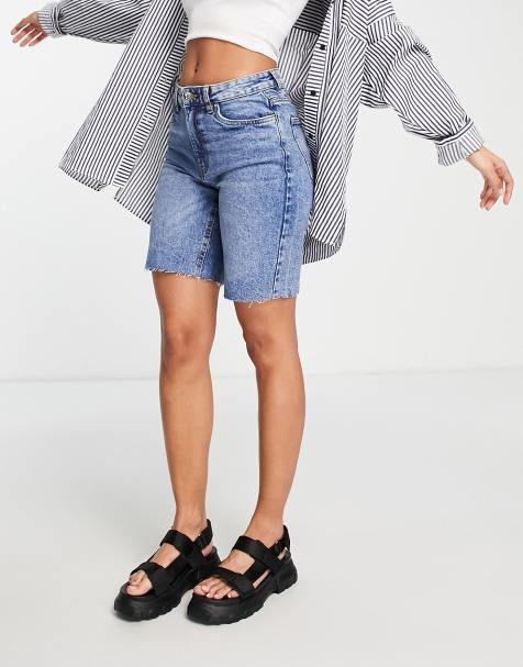 Womens knee cheap length denim shorts