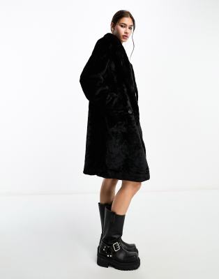 Vero Moda Longline Faux Fur Coat In Black