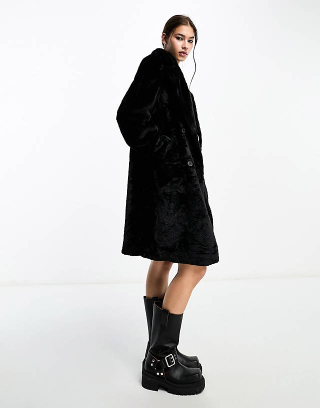 Vero Moda - longline faux fur coat in black