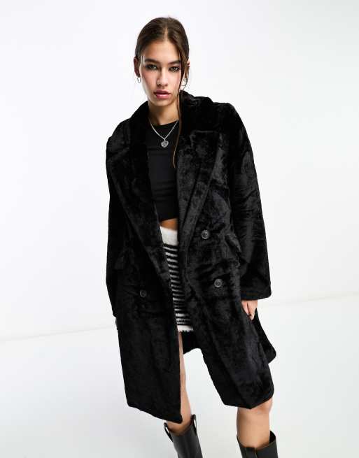 Longline faux fur coat with hood best sale