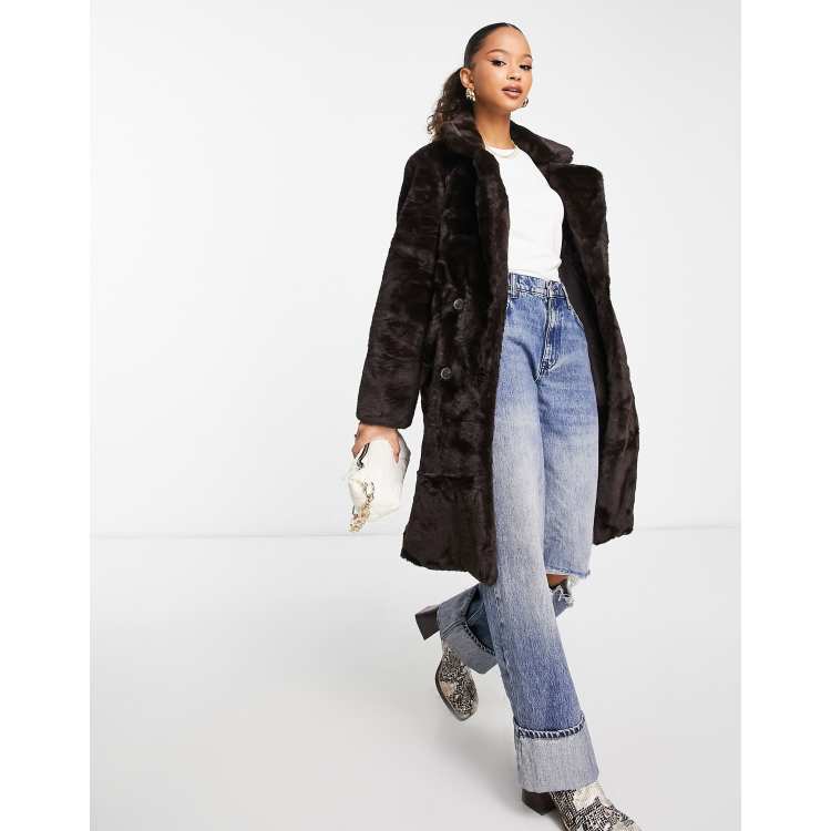 ulæselig klo lige Vero Moda longline faux fur coat in brown | ASOS