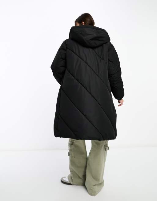 VERO MODA Sala Midi Chevron Longline Hooded Puffer Coat in Black  One  Nation Clothing VERO MODA Sala Midi Chevron Longline Hooded Puffer Coat in  Black