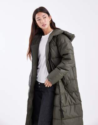 Vero Moda Longline Hooded Puffer Coat In Green