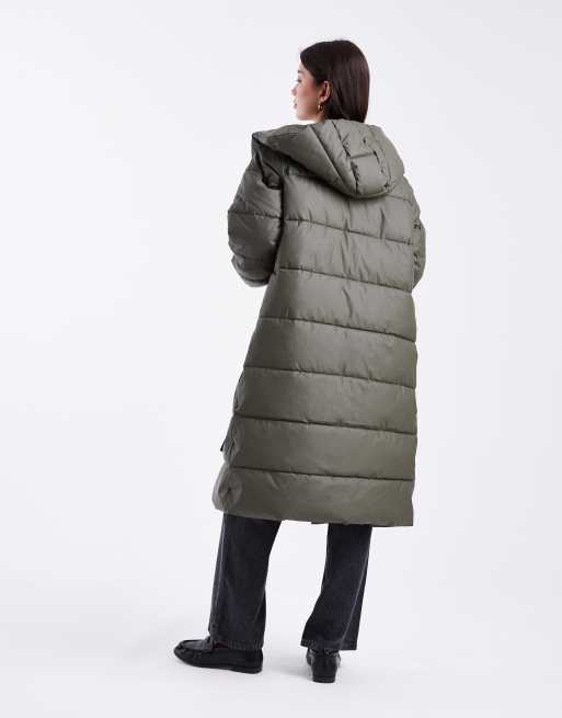 Vero Moda longline hooded puffer coat in deep khaki, 4 of 4
