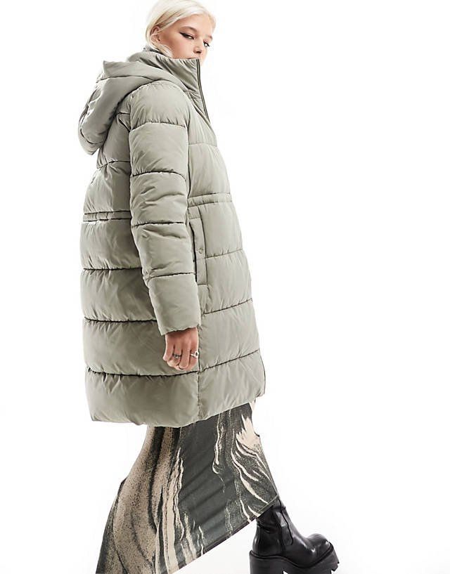 Vero Moda - longline hooded puffer coat in sage