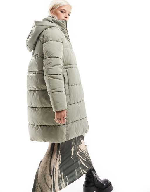 Vero Moda longline hooded puffer coat in sage 