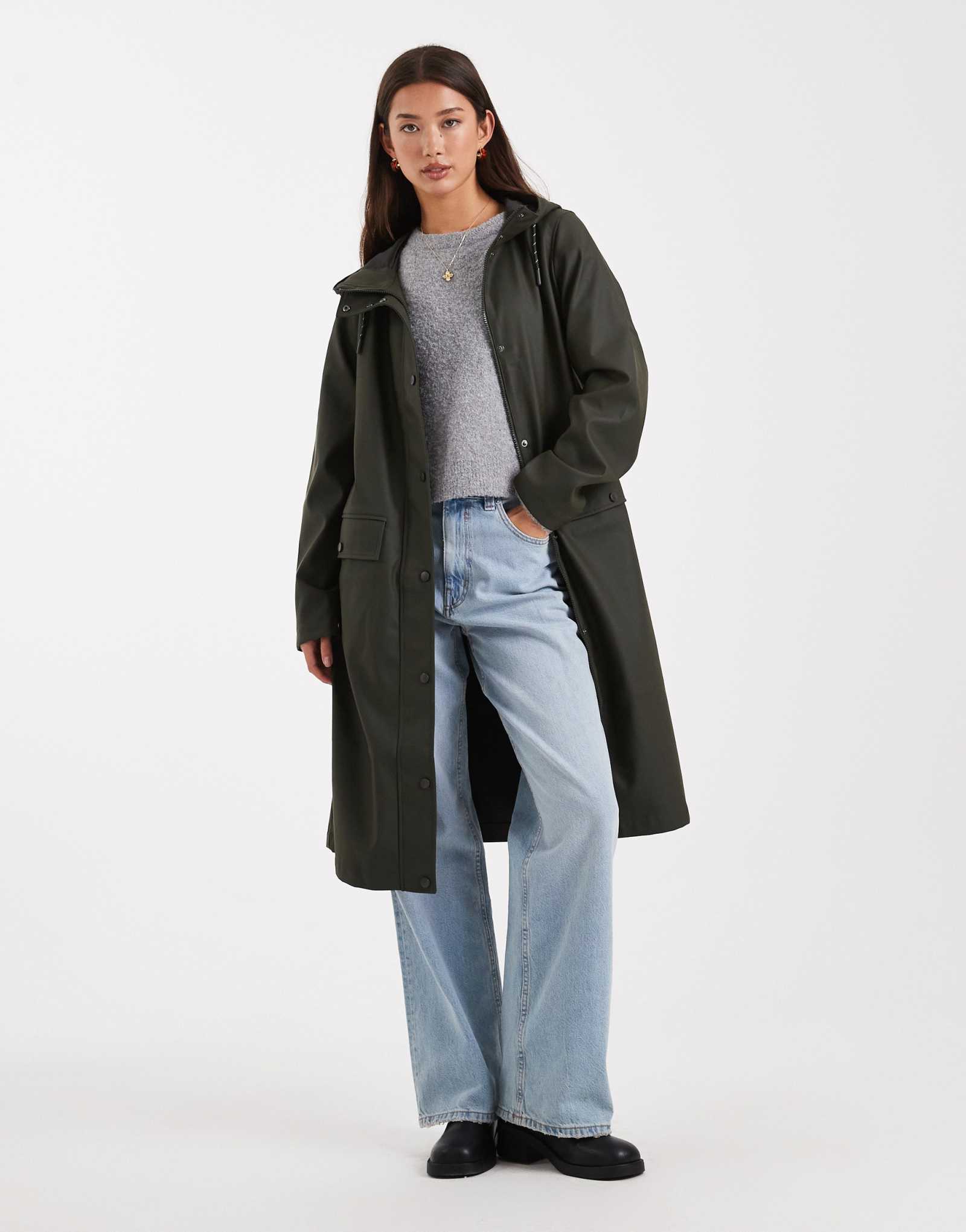 Дождевик Vero Moda с удлиненным капюшоном торфяно-зеленого цвета