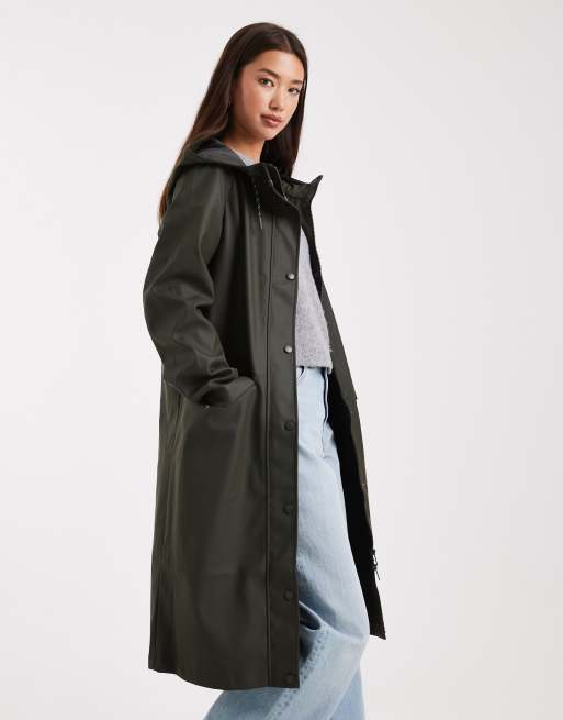 Vero Moda longline hooded rain coat in peat green, 4 of 4