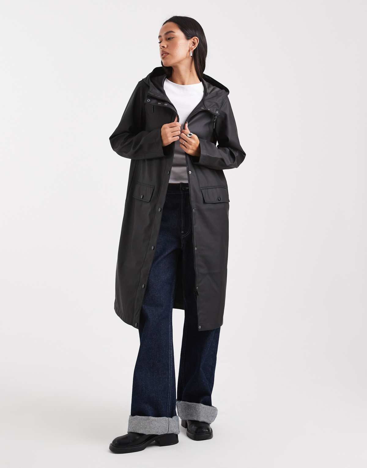Vero Moda longline hooded raincoat in black