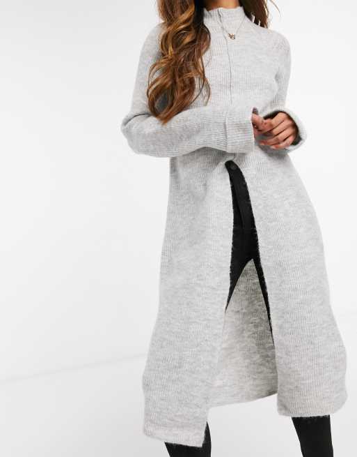 Vero Moda longline jumper with front split in light grey ASOS